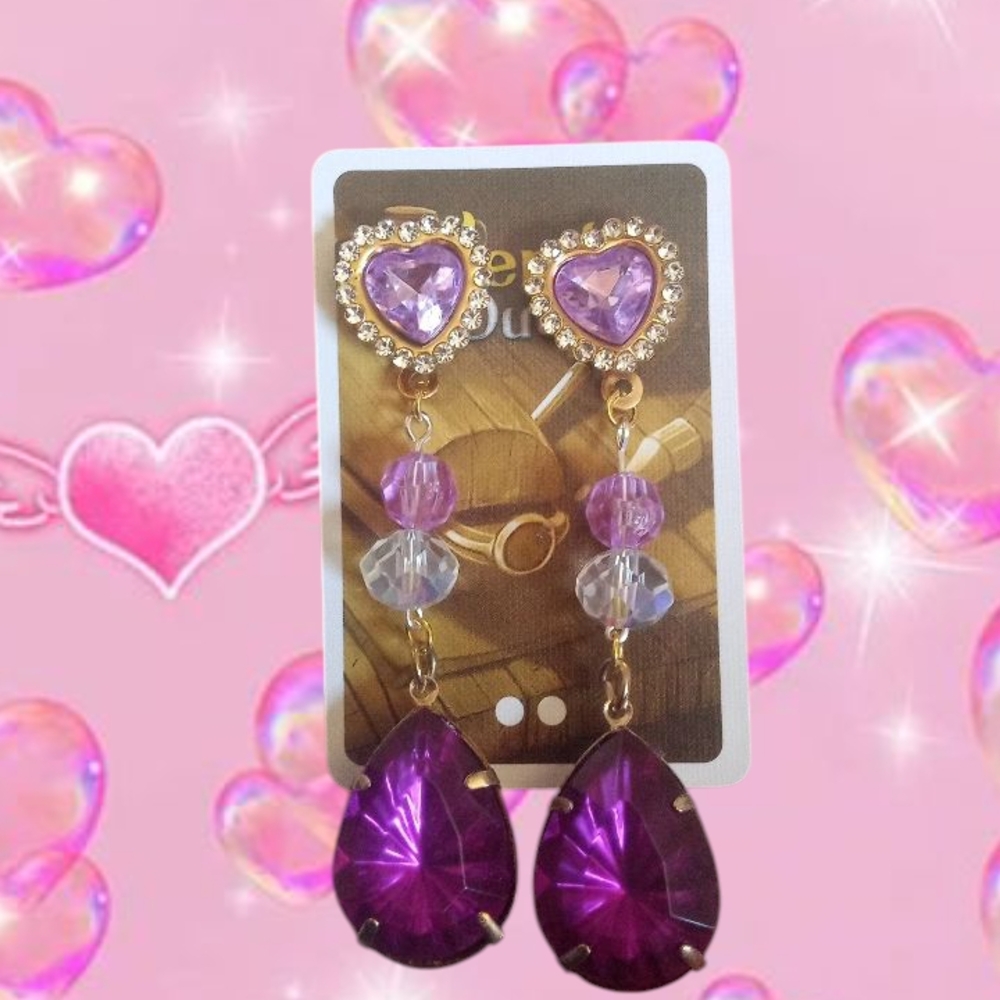Elegant Purple Heart Drop Earrings